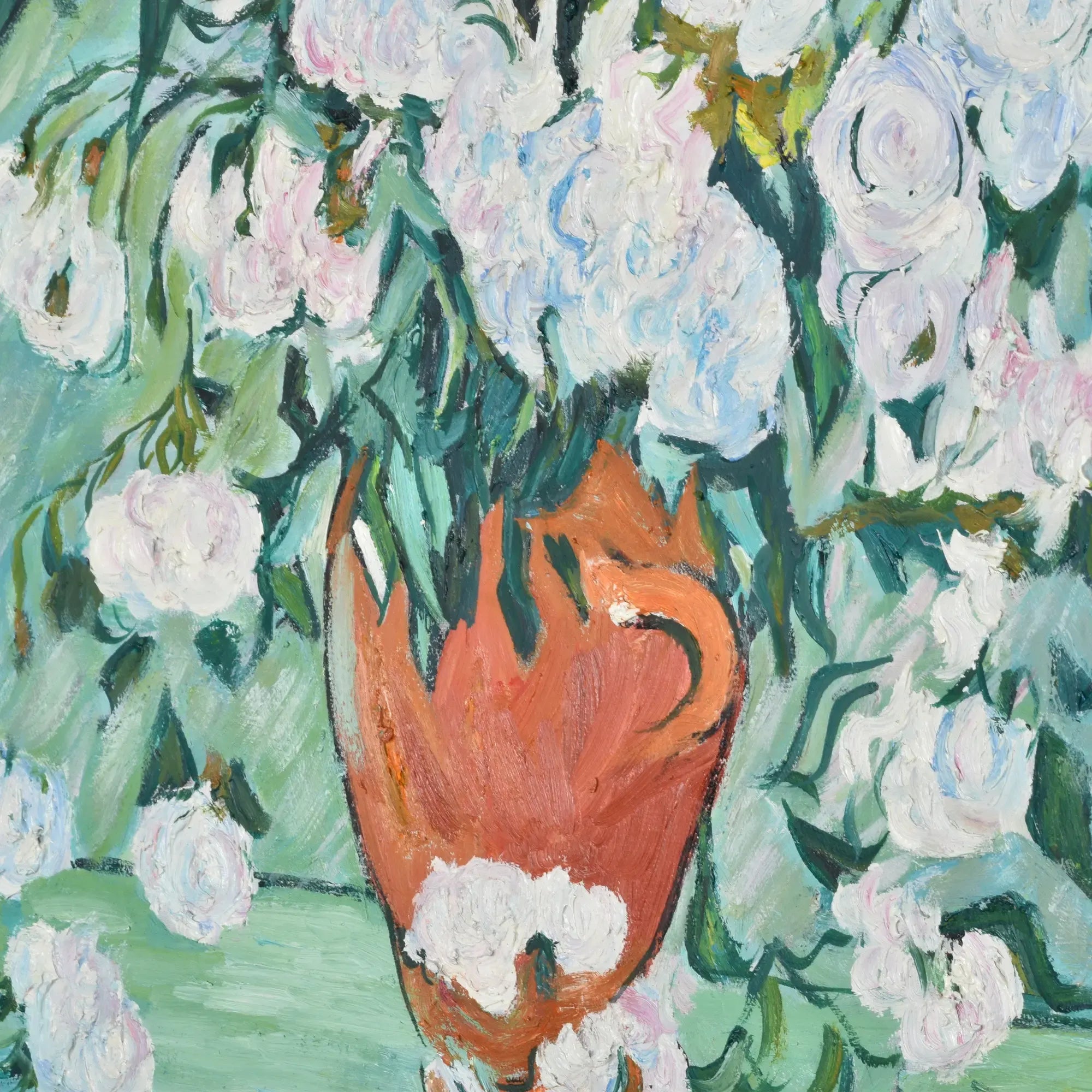 Großes Gemälde - Van Goghs Weiße Rosen in Vase, Reproduktion - Flores Blancas