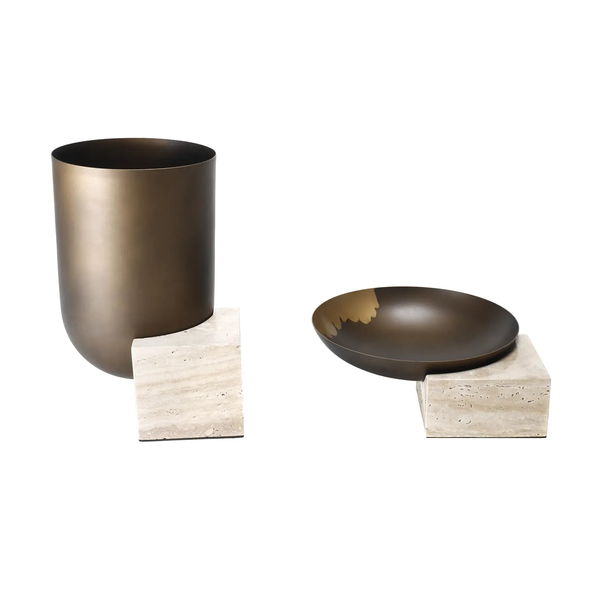 Vase - mit Travertinsockel - Bronze Standvase Design Tischdeko Vase Romano