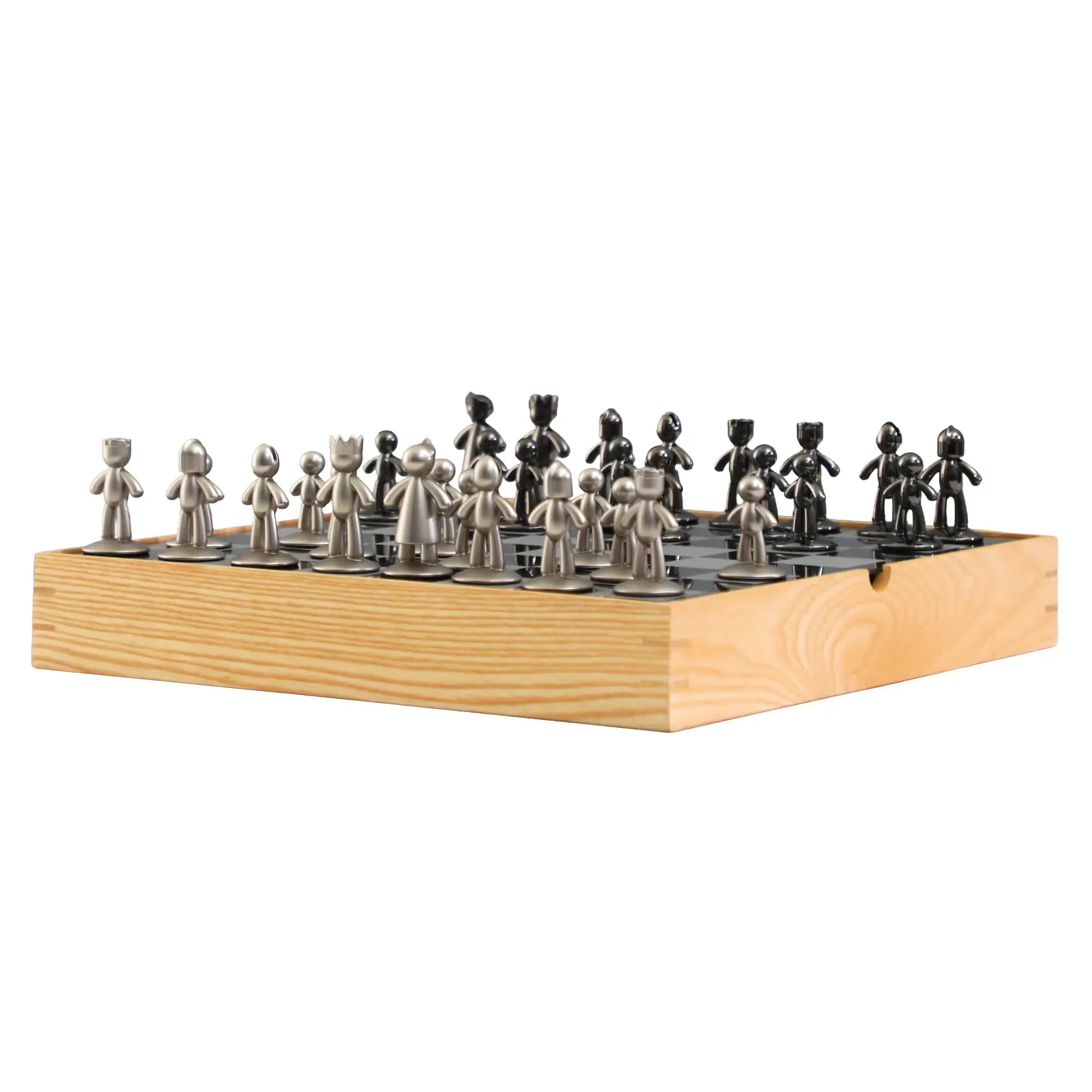 Schachspiel - Skulpturales Brettspiel aus Metall & Holz – Modernes Schach-Set mit figurativen Figuren – Persona Échecs Nan