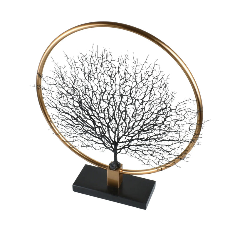 Dekoobjekt - Rund auf Marmorfuß - Edle Deko- Baumskulptur Goldring Zauberbaum