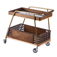 Servierwagen - Barwagen zweistufig – Aus Nussbaumholz – Rollender Design-Trolley Kaffeewagen Aurea