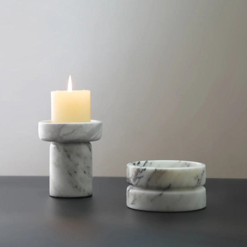 Kerzenhalter - Moderner runder Design-Kerzenständer - Massiver Kerzenständer Marbre Orbis Aurea