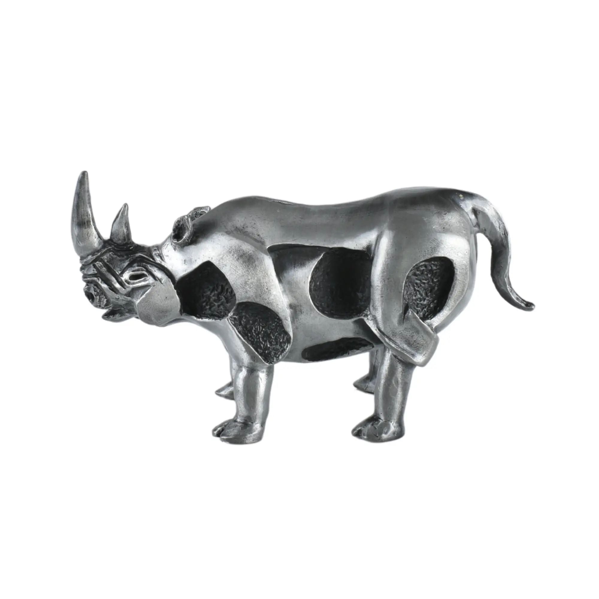 Tierfigur - Nashorn - Edle Deko-Skulptur Design Deko-objekt Brass Guardian Silber