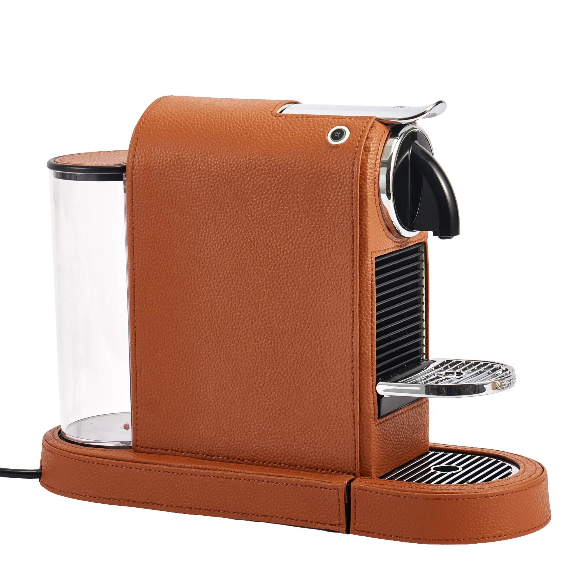 Kaffemaschine-Nespresso-CitiZ - Kapsel-Espressomaschine aus Leder – Cognac-Leder mit Längssteppung – OriginalLine 1,0 L – Classique Nan