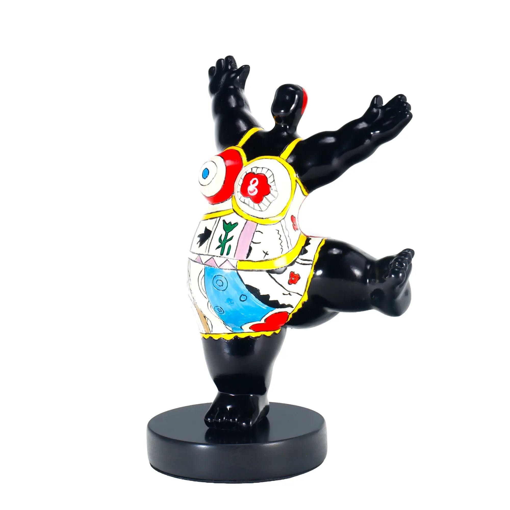 Statue - Skulptur – Abstrakte Pop‑Art Dekofigur aus Kunstharz, handbemalt auf Rundsockel – Danse Joyeuse Nan