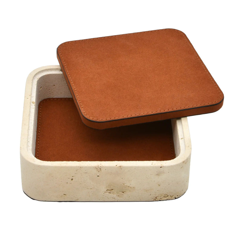 Aufbewahrungsbox - mit Lederdeckel - Quadratische Ablagedose Schmuckkästchen Linea Luxe Square