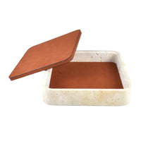Aufbewahrungsbox - mit Lederdeckel - Quadratische Ablagedose Schmuckkästchen Linea Luxe Square