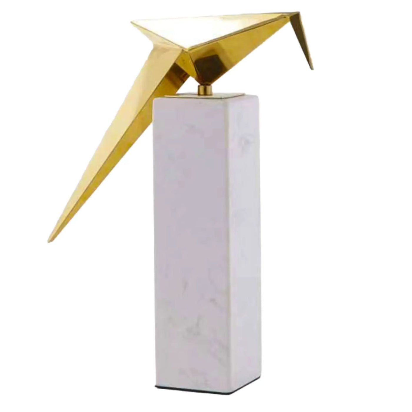 Tierfigur - auf Marmorbasis - Skulpturale Dekofigur – Goldmetall auf Marmorsockel – Abstrakte Vogelstudie, origami-inspiriert Aurea Avis Duo