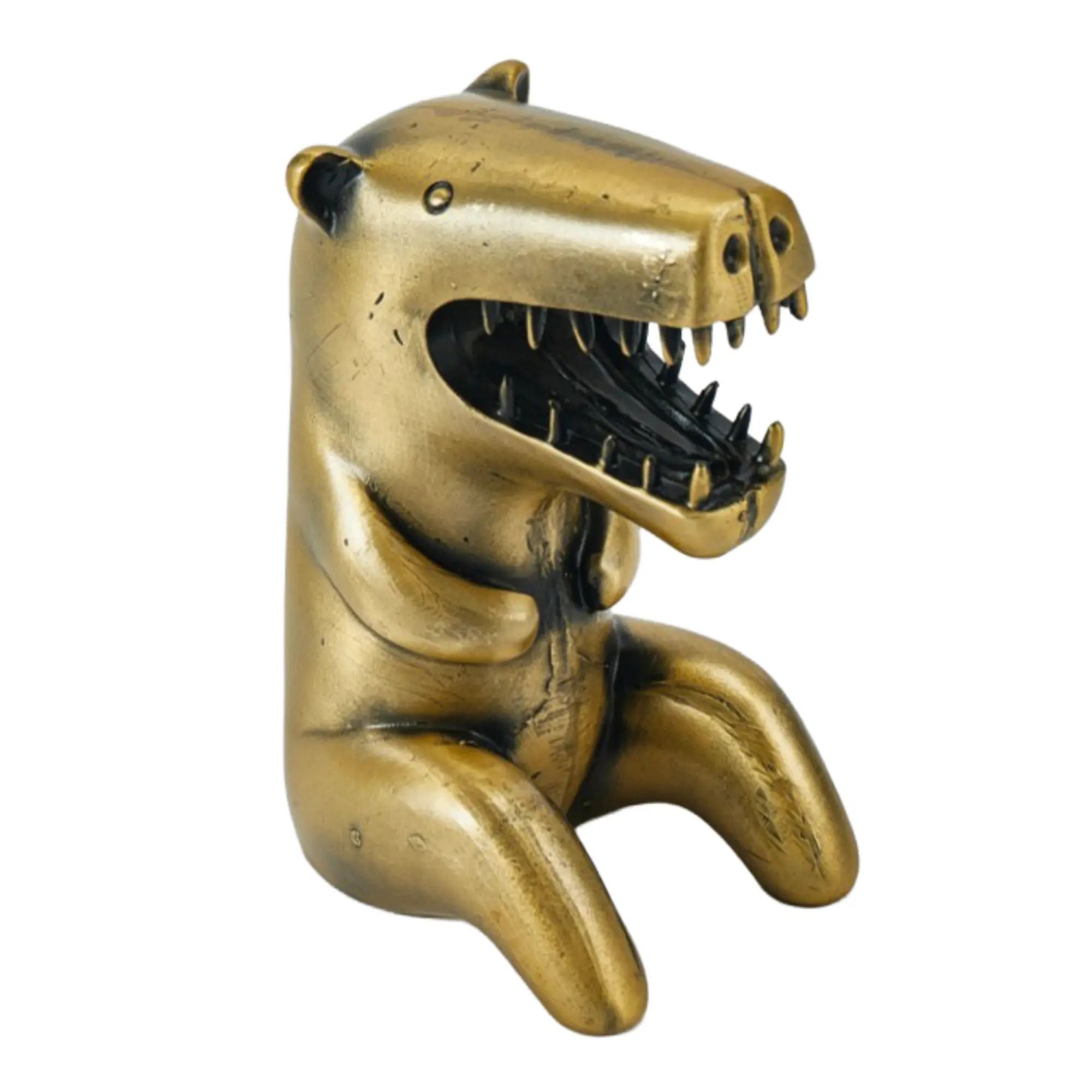Cartoonfigur - Dino T-Rex Skulptur – Metallguss Dekofigur Silber – Abstrakte Dinosaurier Sammler-Deko Bestia Nan