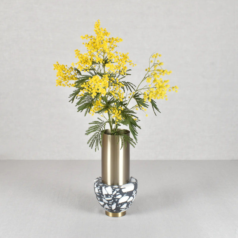 Edelstahlvase - mit Marmor - Runde Designervase Gebürstet Noble