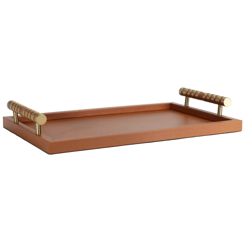 Serviertablett - Kunstleder Tablett mit Halterung Servierhelfer Cognac Leder Aurea