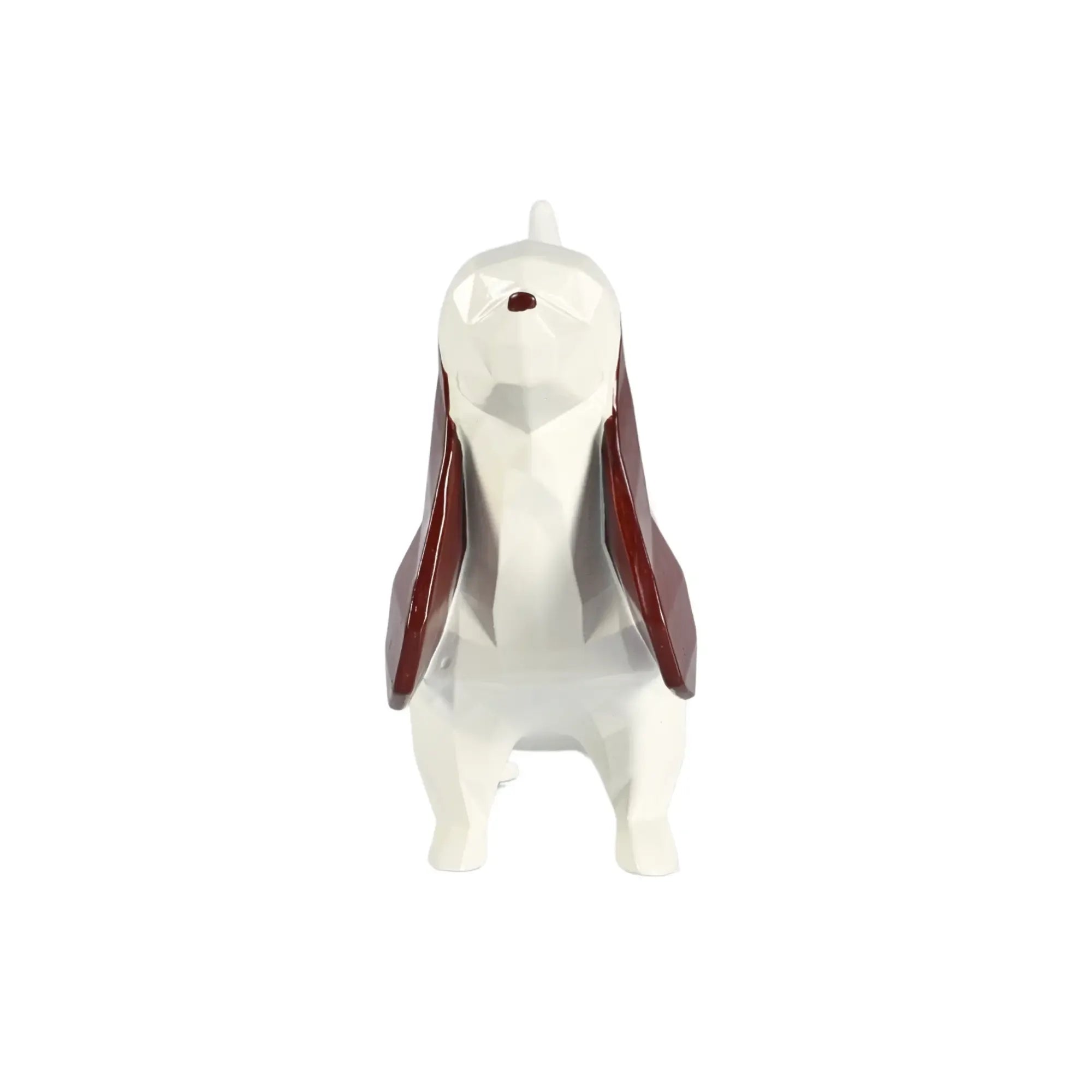 Tierfigur - Dackel - Hundfigur eckig mit Gold oder Roten ohren Teckel Weiss-Rot