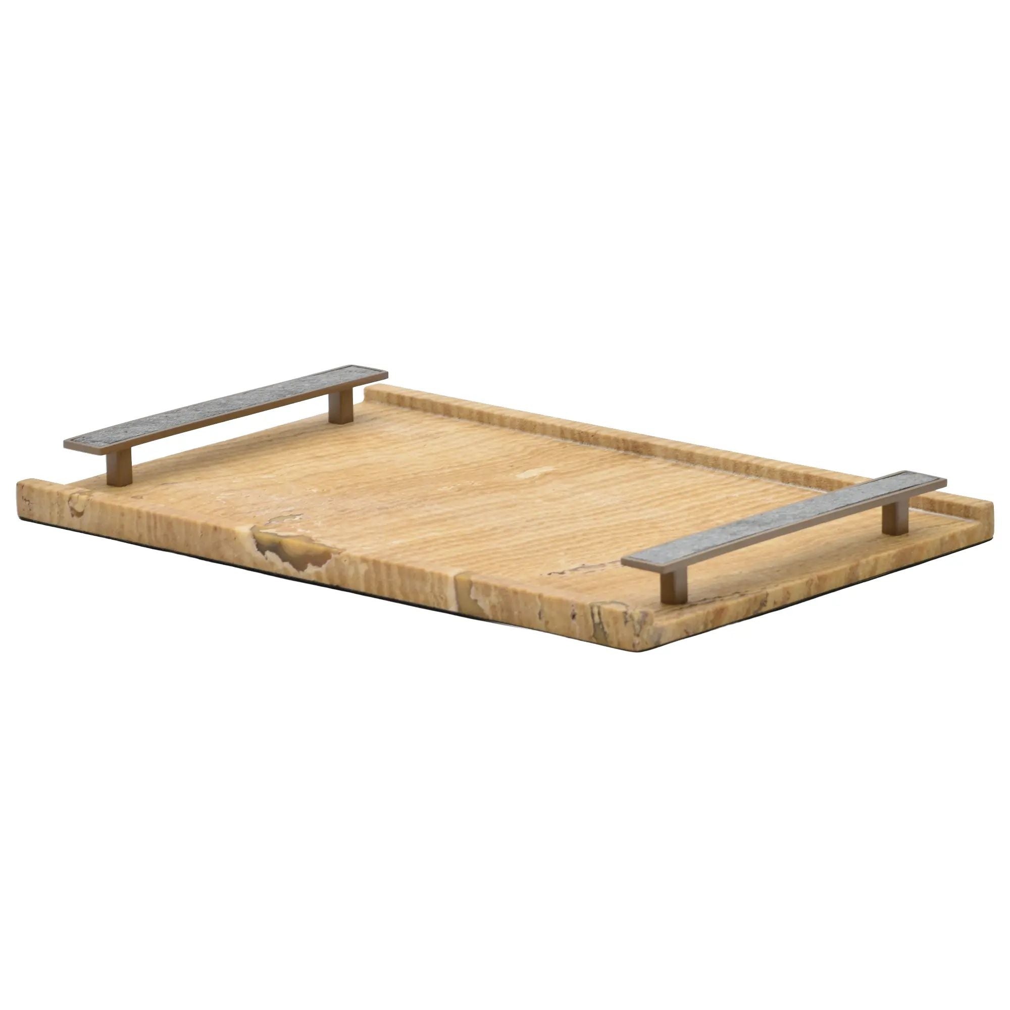 Tablett - Naturstein mit Metallgriffen - Serviertablett – Rechteckiges Marmortablett Servierplatte Aurea Nan
