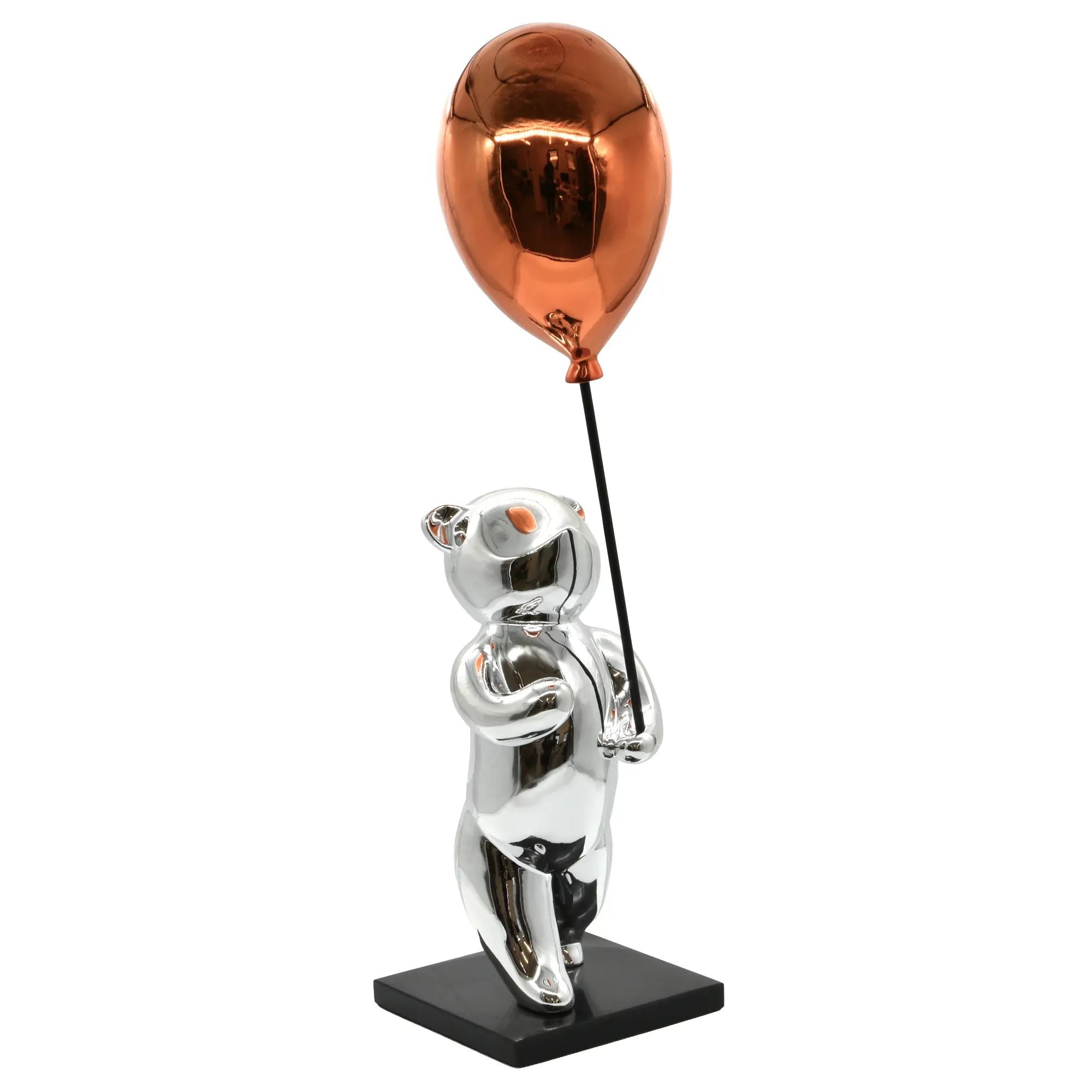 Cartoonfigur - Skulptur – Cartoon Chrom-Bär mit Ballon – Pop-Art Designobjekt Argentum Nan
