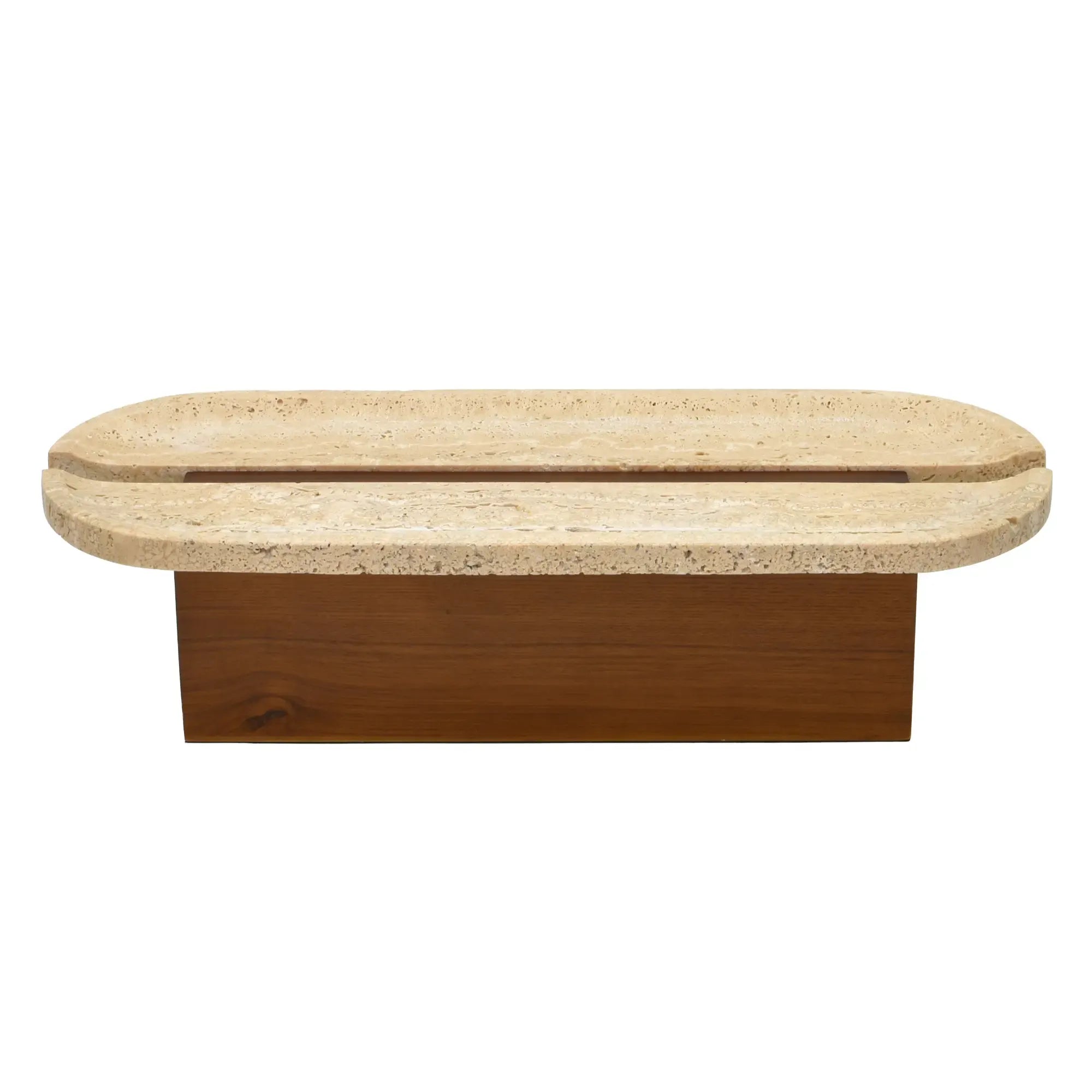 Standschale - rund auf Holzfuß - Obst- Dekoschale Travertinschale Numa Oval