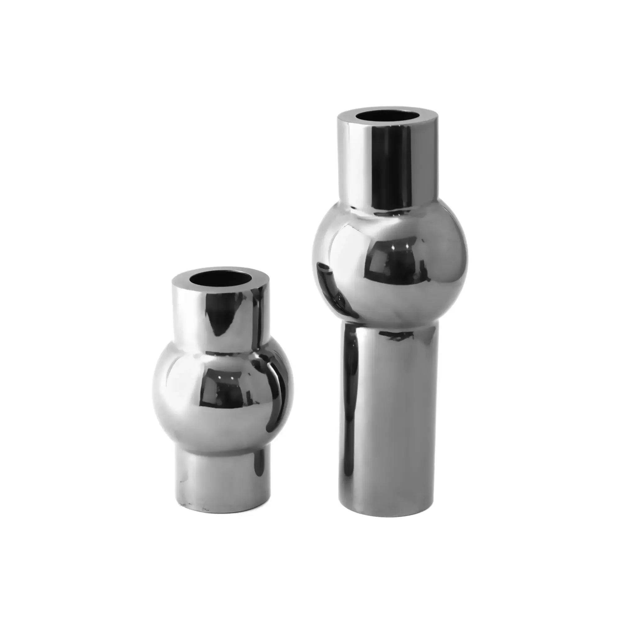 Edelstahlvase - rund Silber - Glänzende Designervase Loft Tischvase Reflective Arc