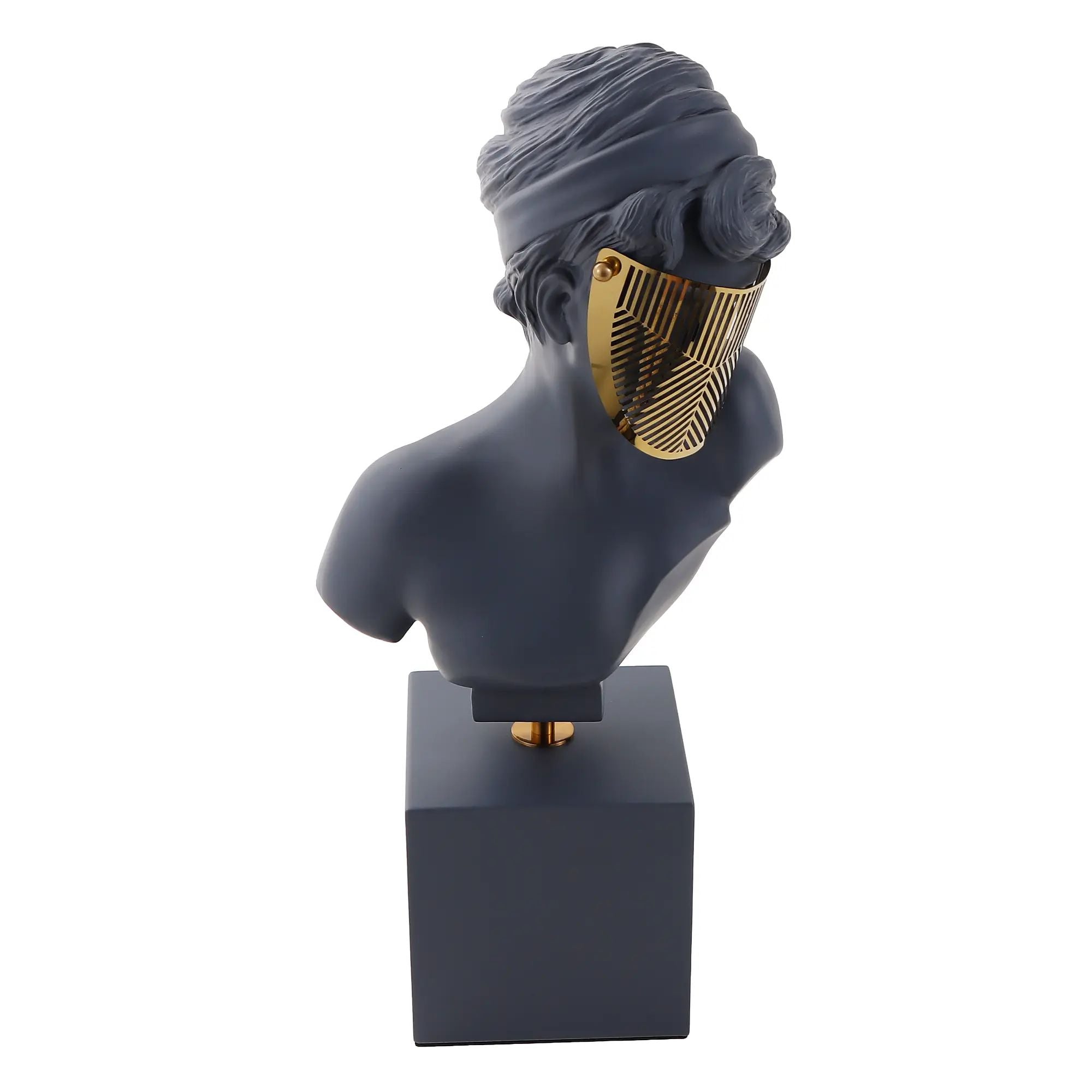 Dekobüste - Griechische Skulptur Damenbüste – graue Kunstharz-Figur mit goldener Blende – Art-Déco Deko-Objekt Aurata Nan