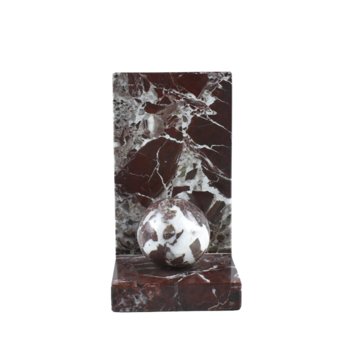 Buchstütze - aus kirschroten Marmor - Buchhalter mit Marmorkugel Naturstein Stütze Rosso