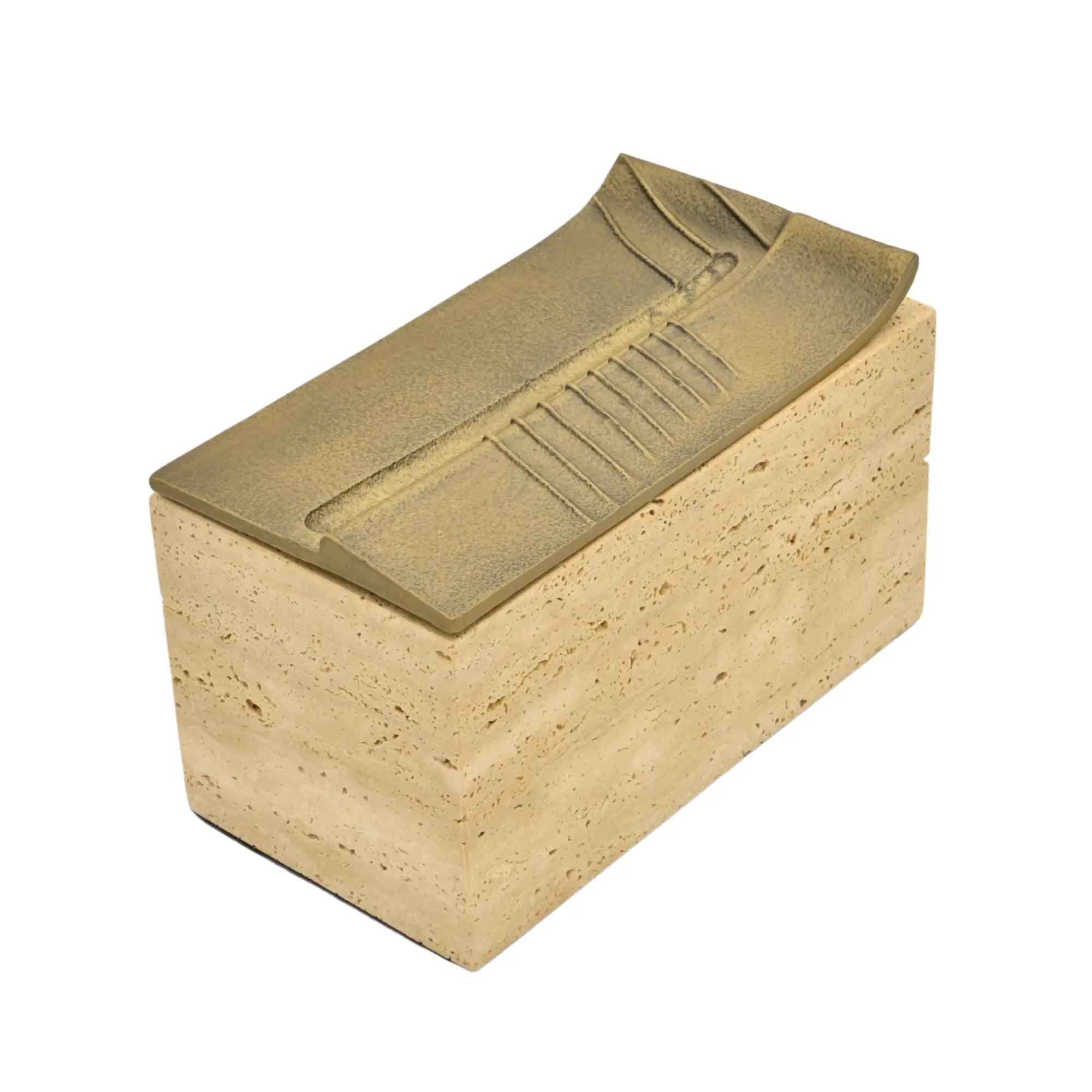 Aufbewahrungsbox - Schmuckdose aus Naturstein mit Messing-Deckel - Rechteckige Designbox Zeitlose Ablage Cassetta Aurea Groß