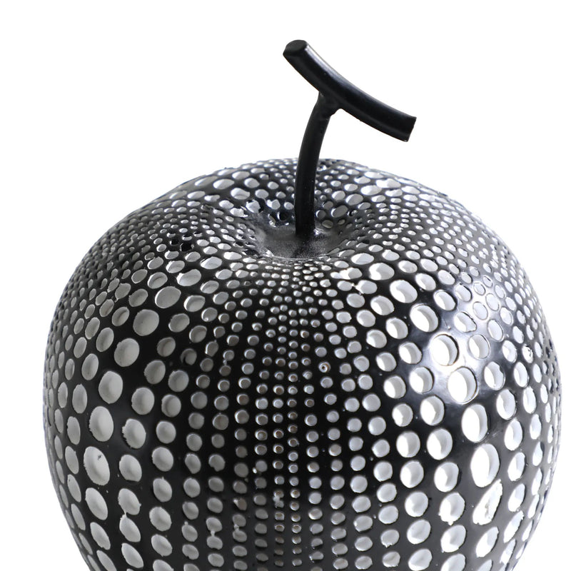 Dekoobjekt - Apfel Skulptur – Kunstharz Schwarz‑Silber Obstdekor – Abstraktes Designobjekt Noir
