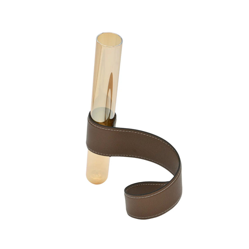 Vase - Reagenzglas Optik mit Leder - Blumengefäß Minimalistische Röhrenform Aurea Cintura