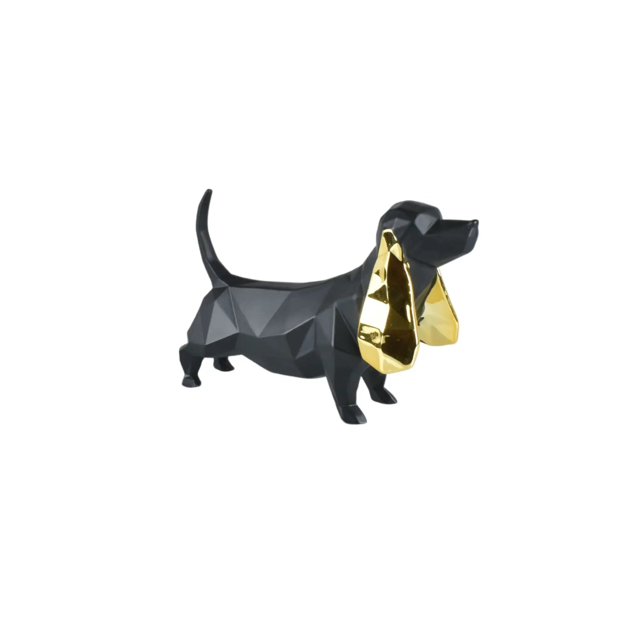 Tierfigur - Dackel - Hundfigur eckig mit Gold oder Roten ohren Teckel Schwarz-Gold