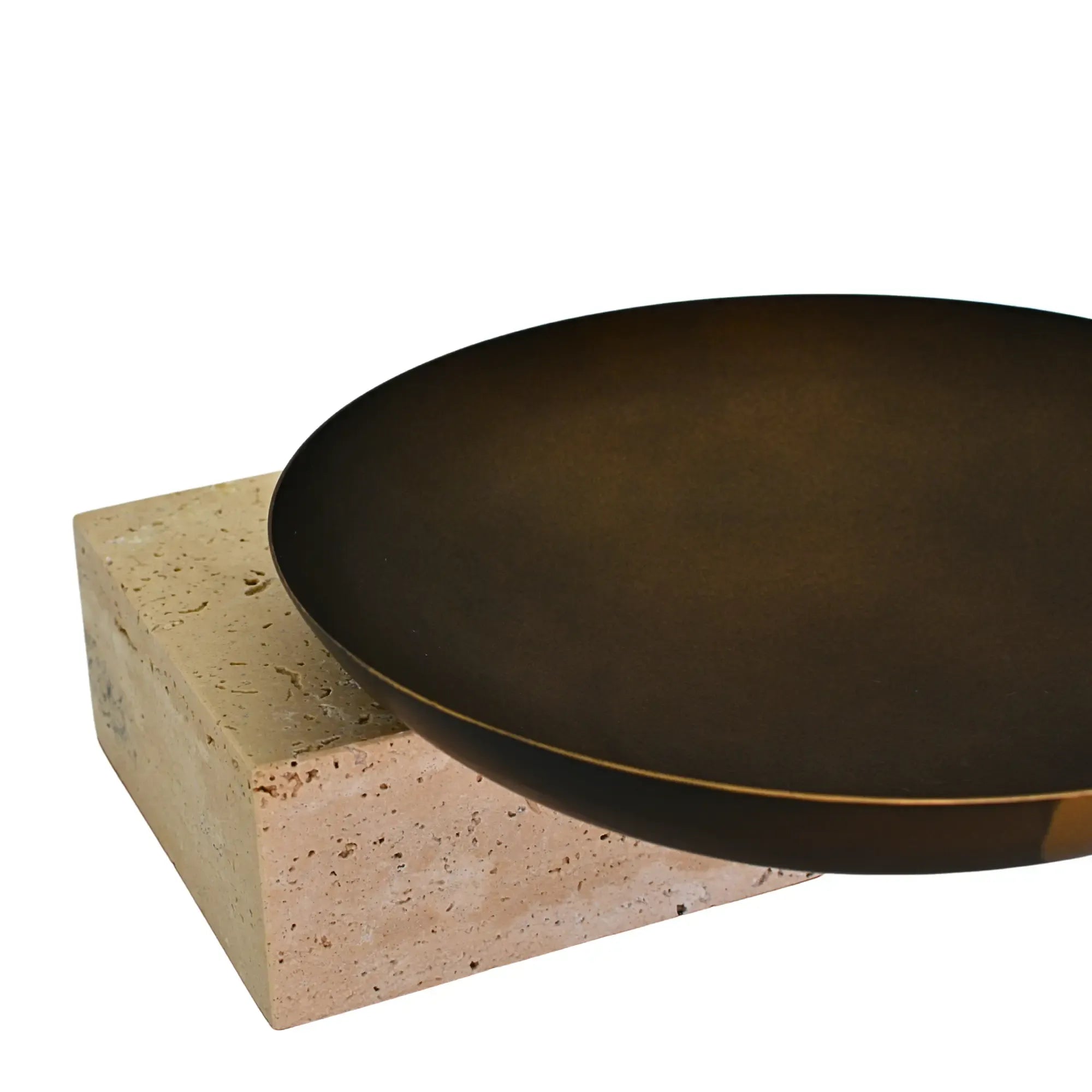 Runde-Schale - mit Travertinsockel - Unikale Dekoschale bronze Obstschale Romano