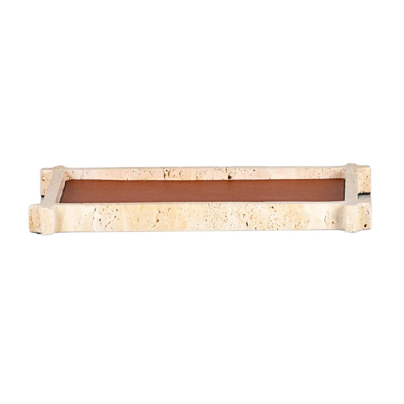 Marmortablett - Elegantes Servier- und Ablagetablett Travertino Cuir Quadrato