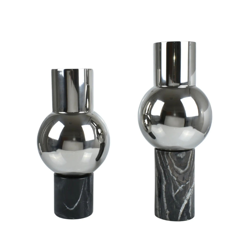 Vase - mit Marmorgestell - Runde Tischvase Edelstahlvase Fatroly