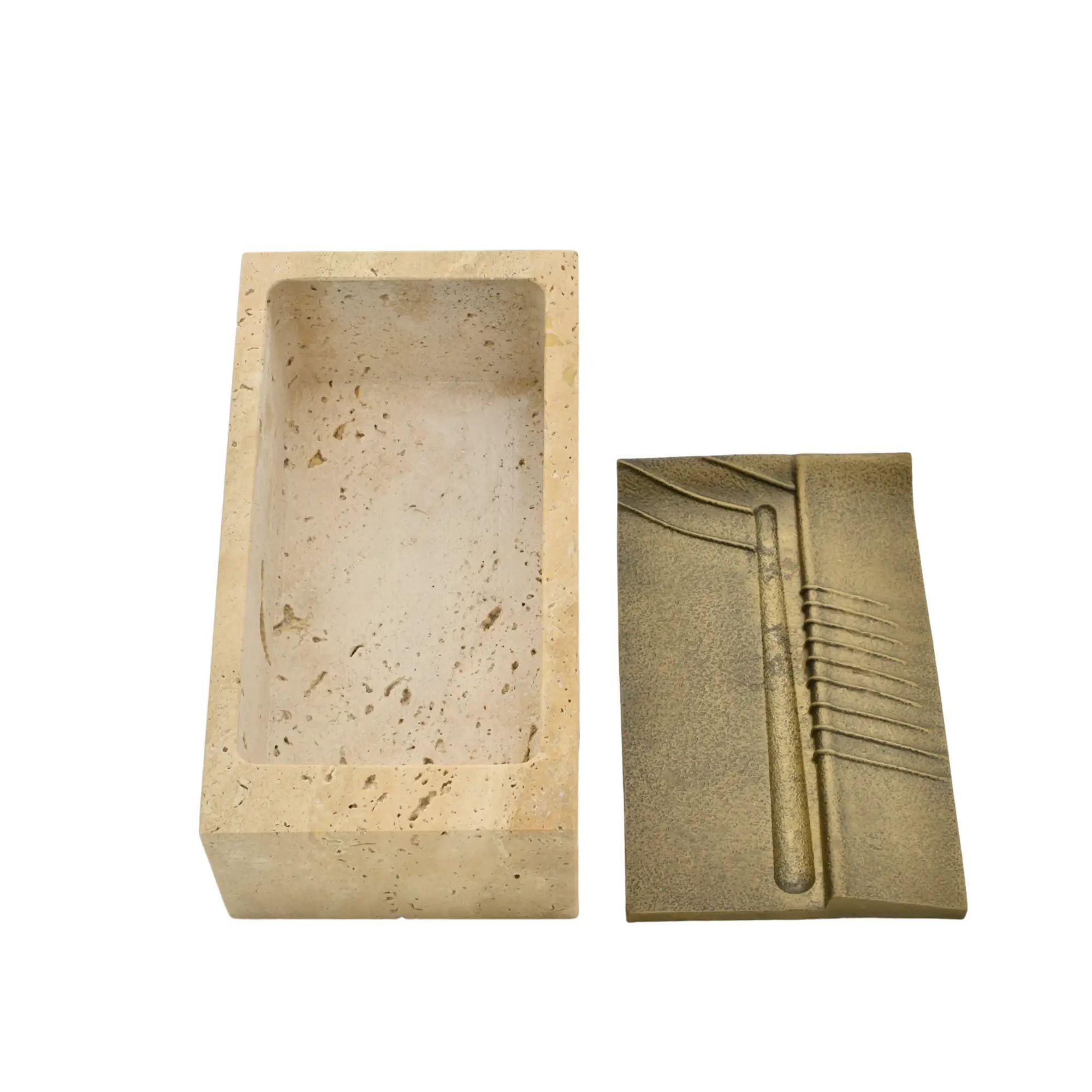 Aufbewahrungsbox - Schmuckdose aus Naturstein mit Messing-Deckel - Rechteckige Designbox Zeitlose Ablage Cassetta Aurea Klein