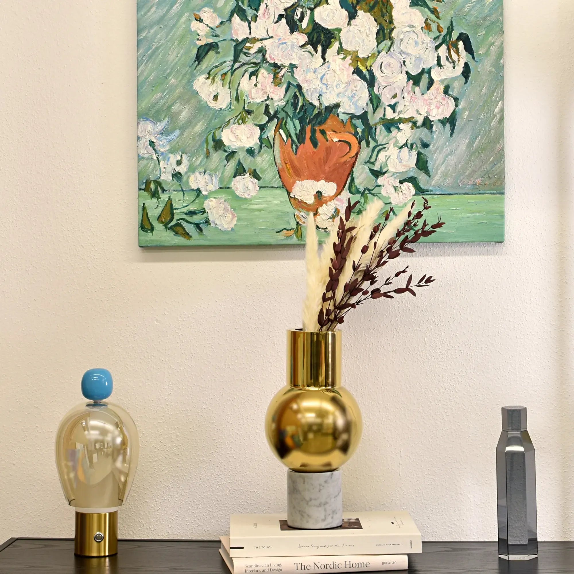 Vase - mit Marmorgestell - Runde Tischvase Edelstahlvase Fatroly Goldi