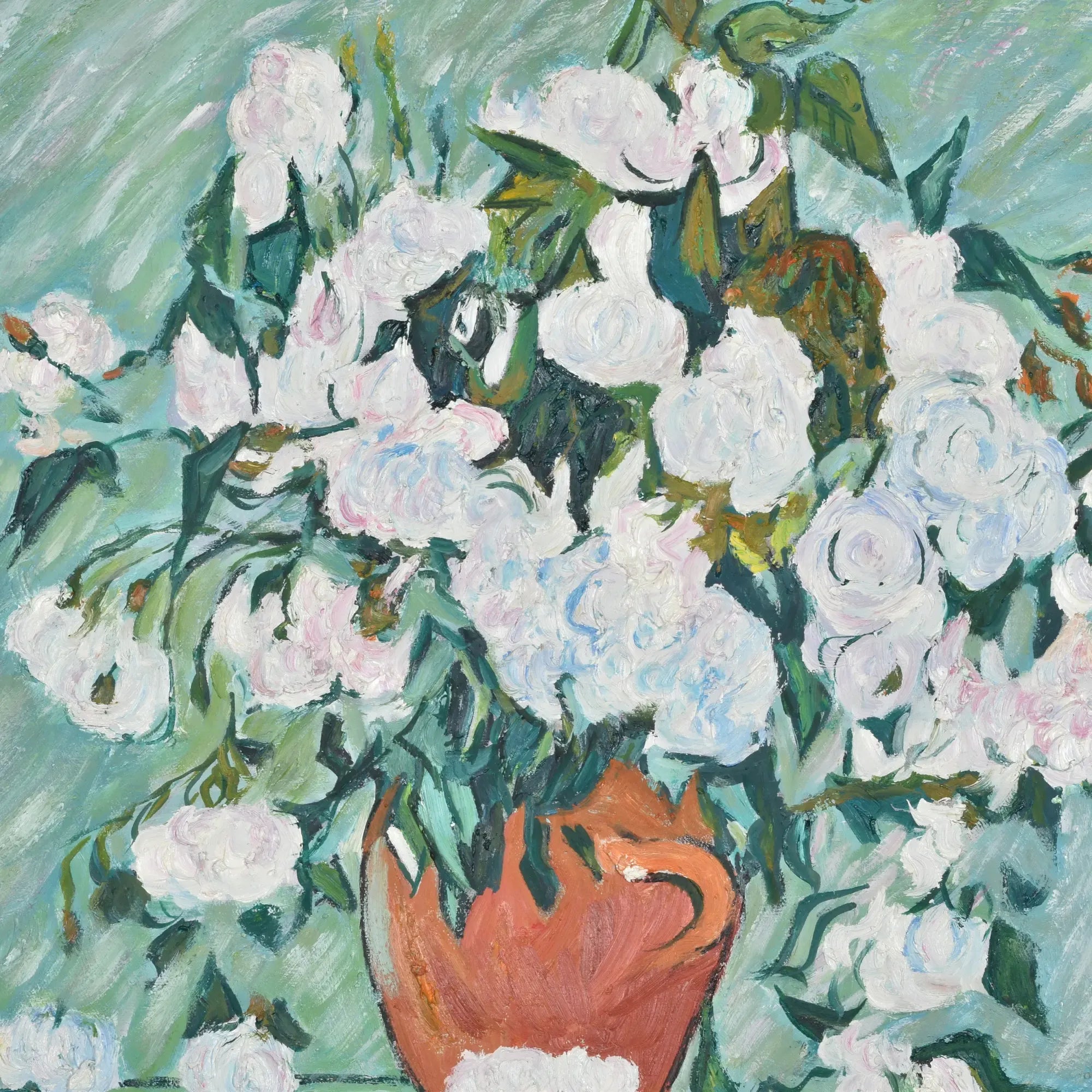 Großes Gemälde - Van Goghs Weiße Rosen in Vase, Reproduktion - Flores Blancas