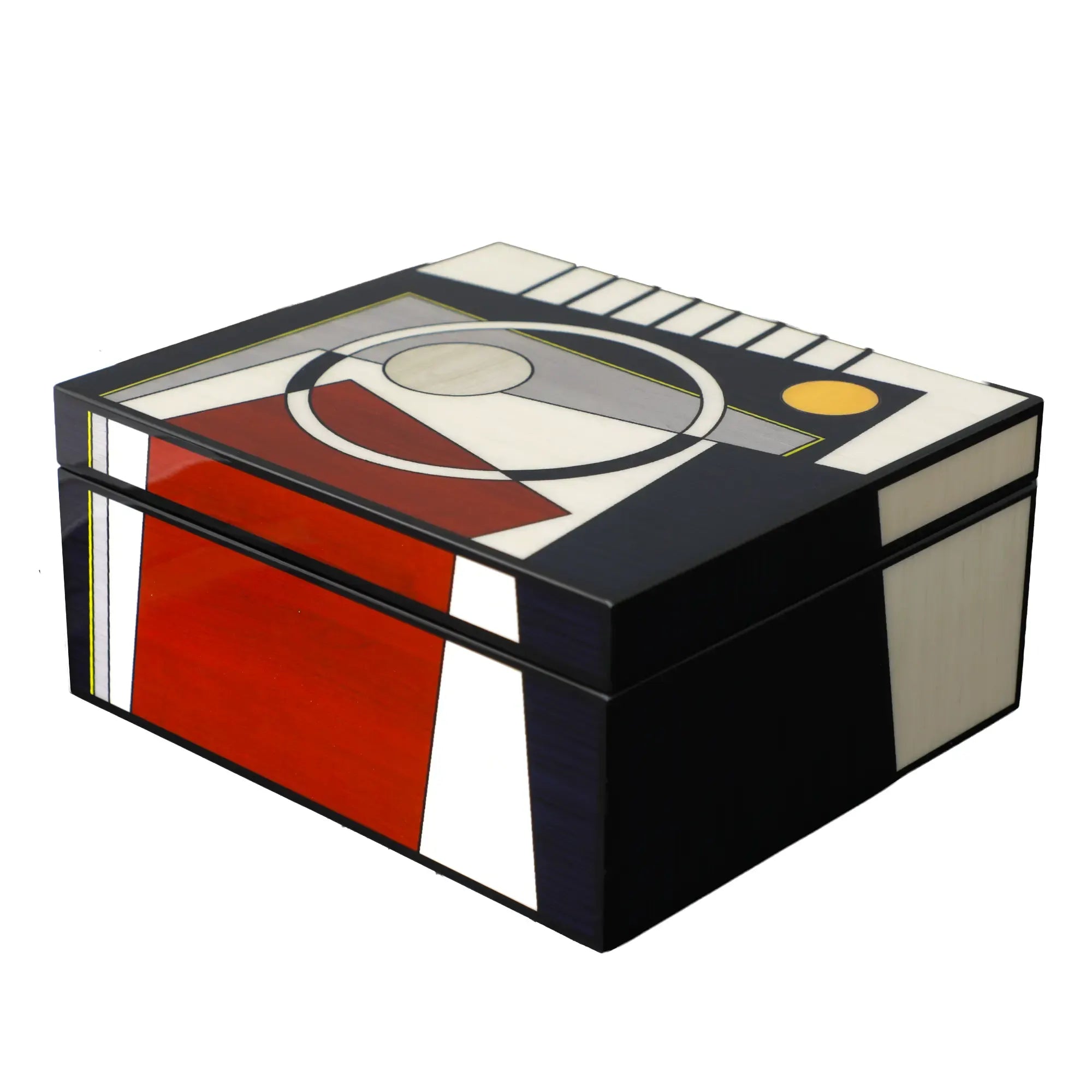 Schmuckbox - Schmuckdose grafisch – lackiertes Holz mit Harzintarsien – Art-Déco Design Orphée Nan