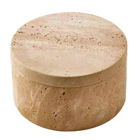 Schmuckkästchen - Runde Aufbewahrungsdose – Travertin Naturstein mit Deckel – Minimalistische Schmuckbox Designobjekt Pietra Siena