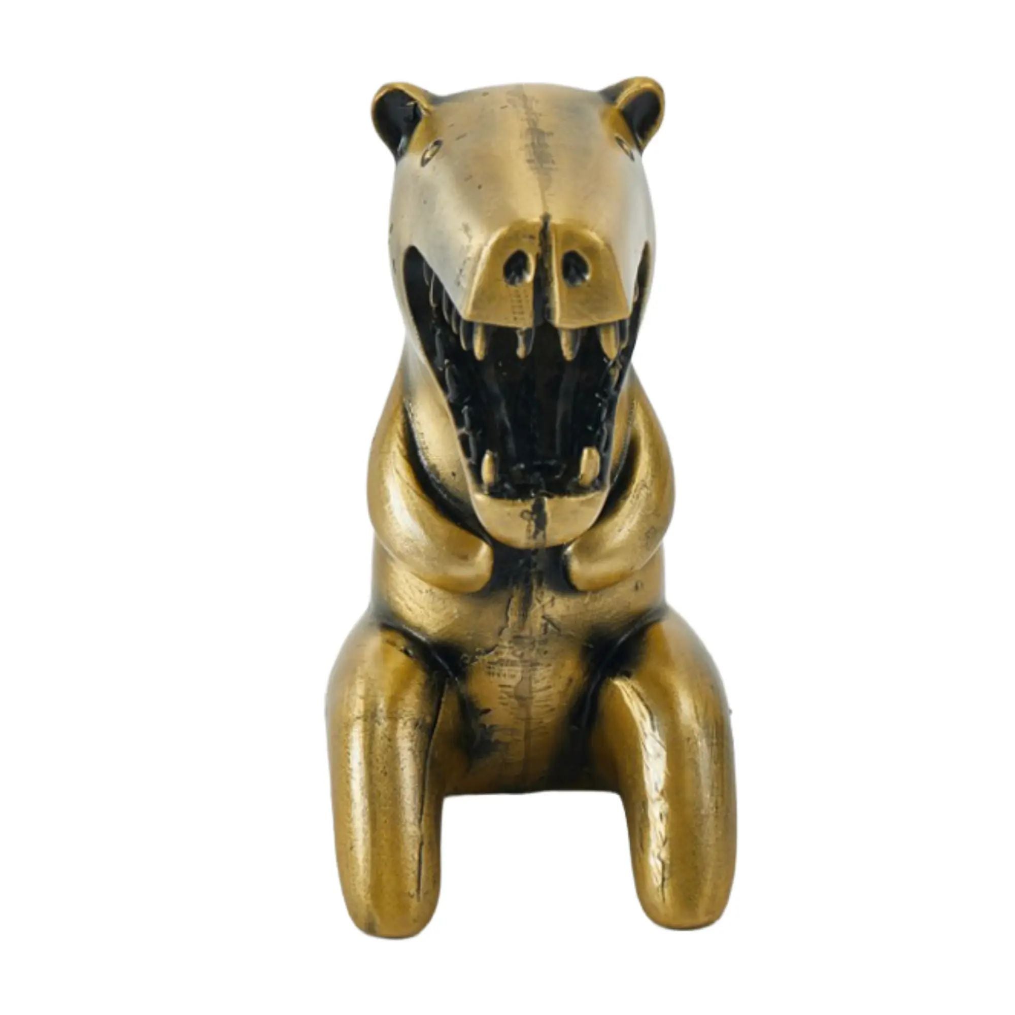 Cartoonfigur - Dino T-Rex Skulptur – Metallguss Dekofigur Silber – Abstrakte Dinosaurier Sammler-Deko Bestia Nan