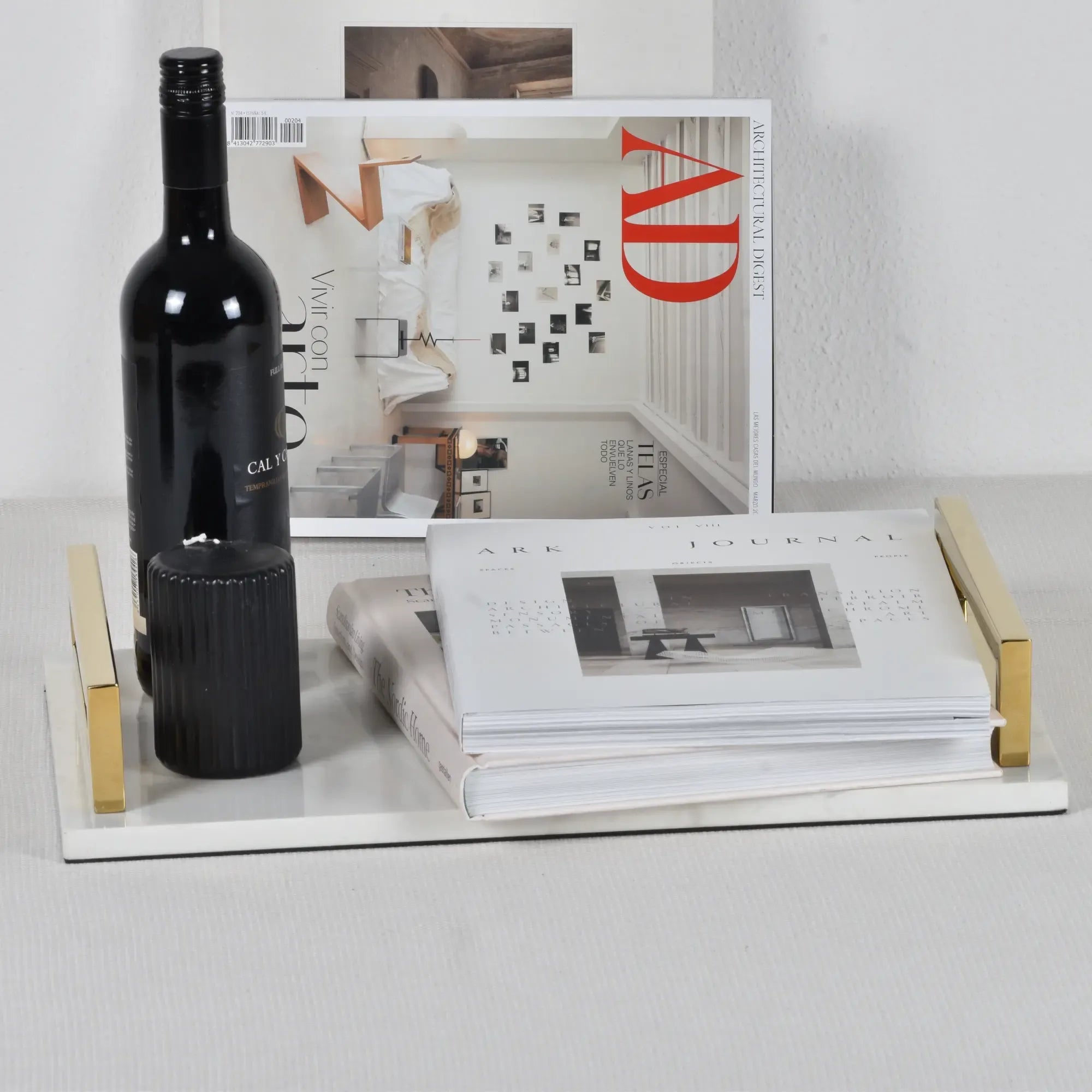 Marmortablett - mit Goldgriffen - Luxus Serviertablett Dekotablett rechteckig Aurora Luxe