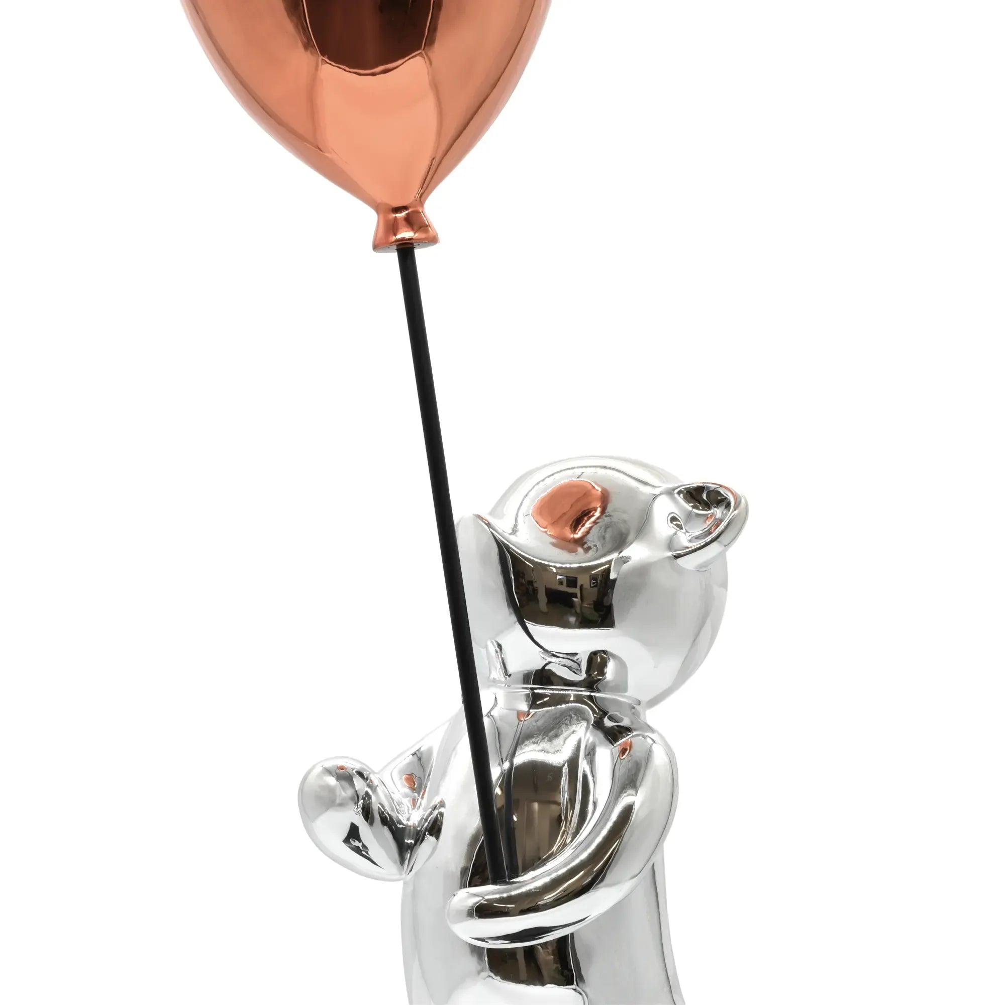 Cartoonfigur - Skulptur – Cartoon Chrom-Bär mit Ballon – Pop-Art Designobjekt Argentum Nan