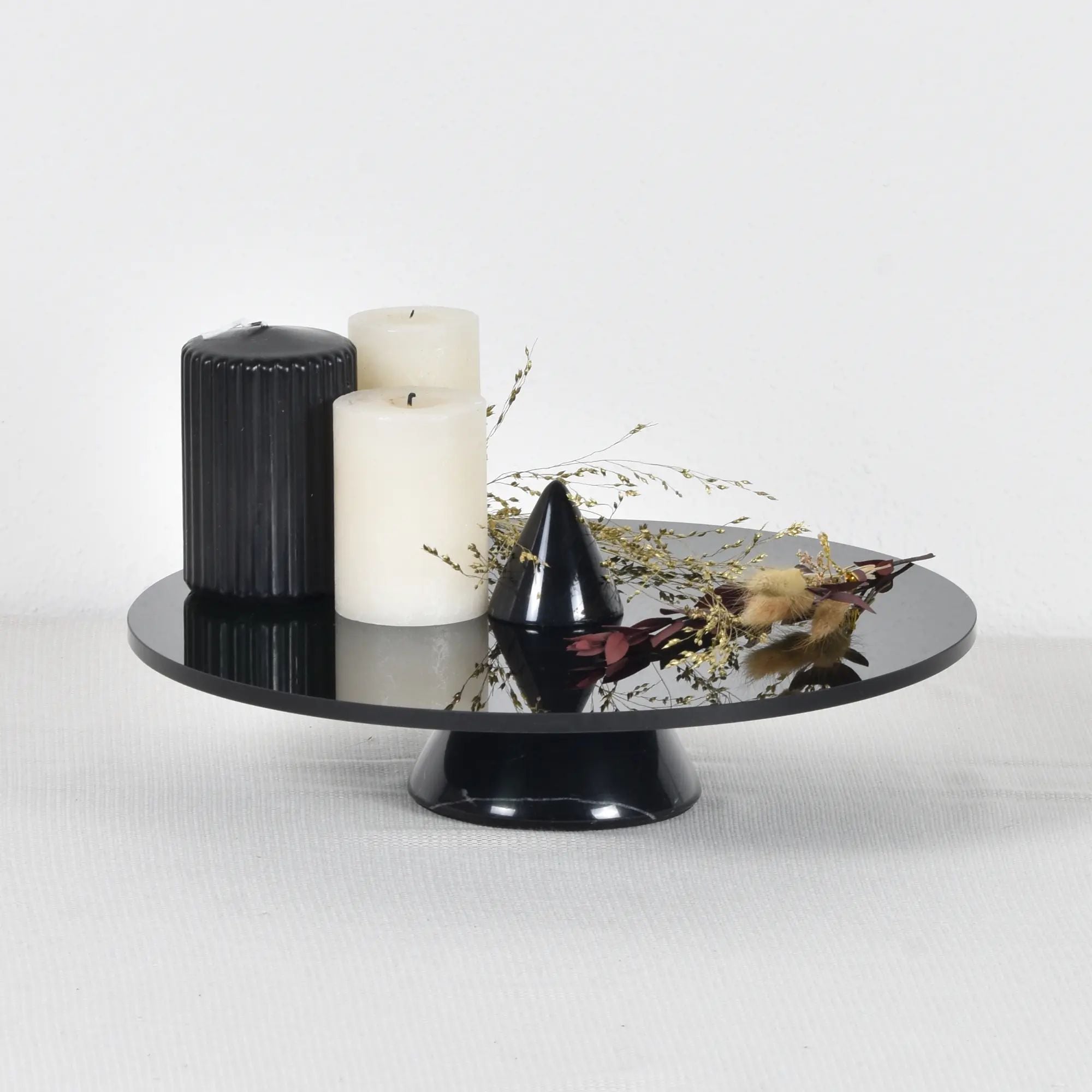 Servierplatte - rund mit Marmorfuß - Rauchglas Tortenplatte Dekoteller Équilibre Noir Groß