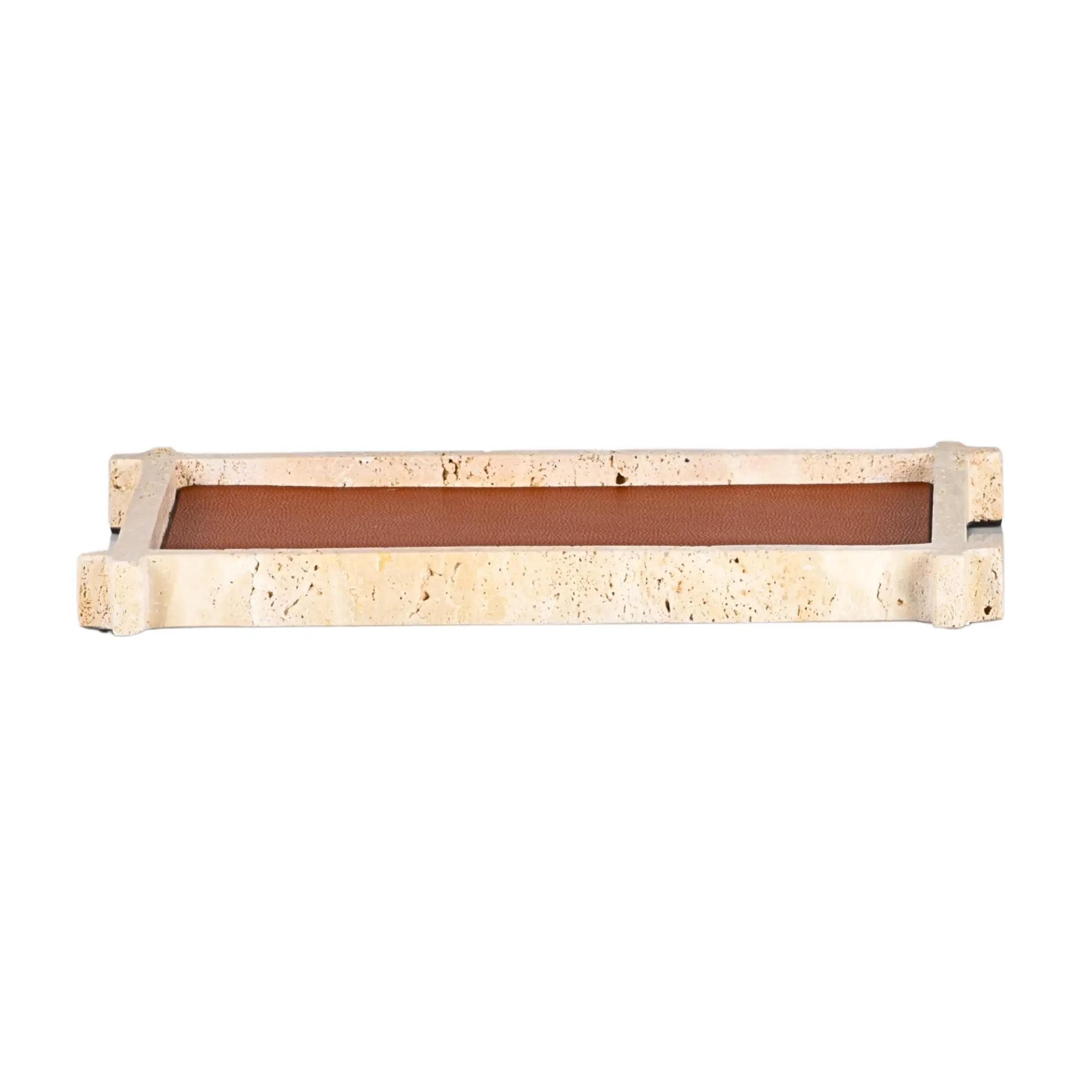 Marmortablett - Elegantes Servier- und Ablagetablett Travertino Cuir Quadrato Nan