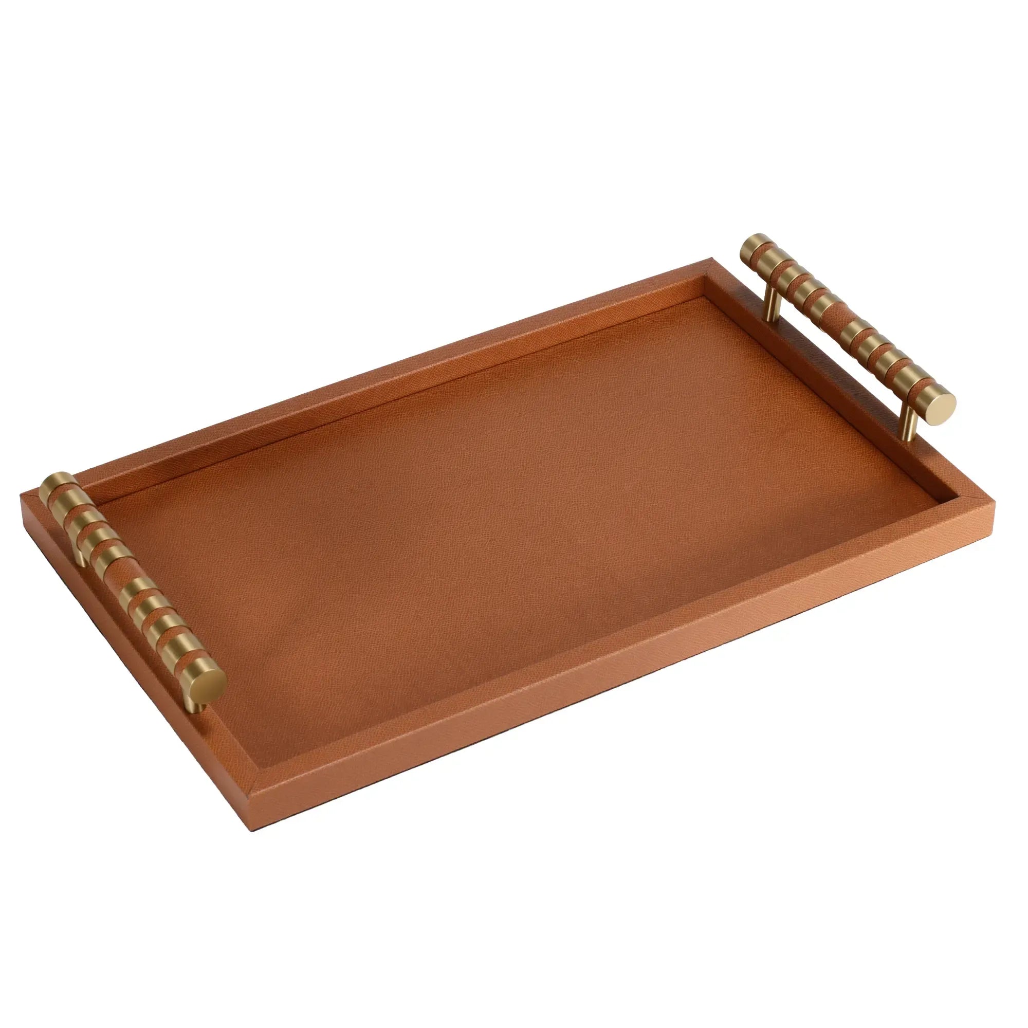 Serviertablett - Kunstleder Tablett mit Halterung Servierhelfer Cognac Leder Aurea Nan