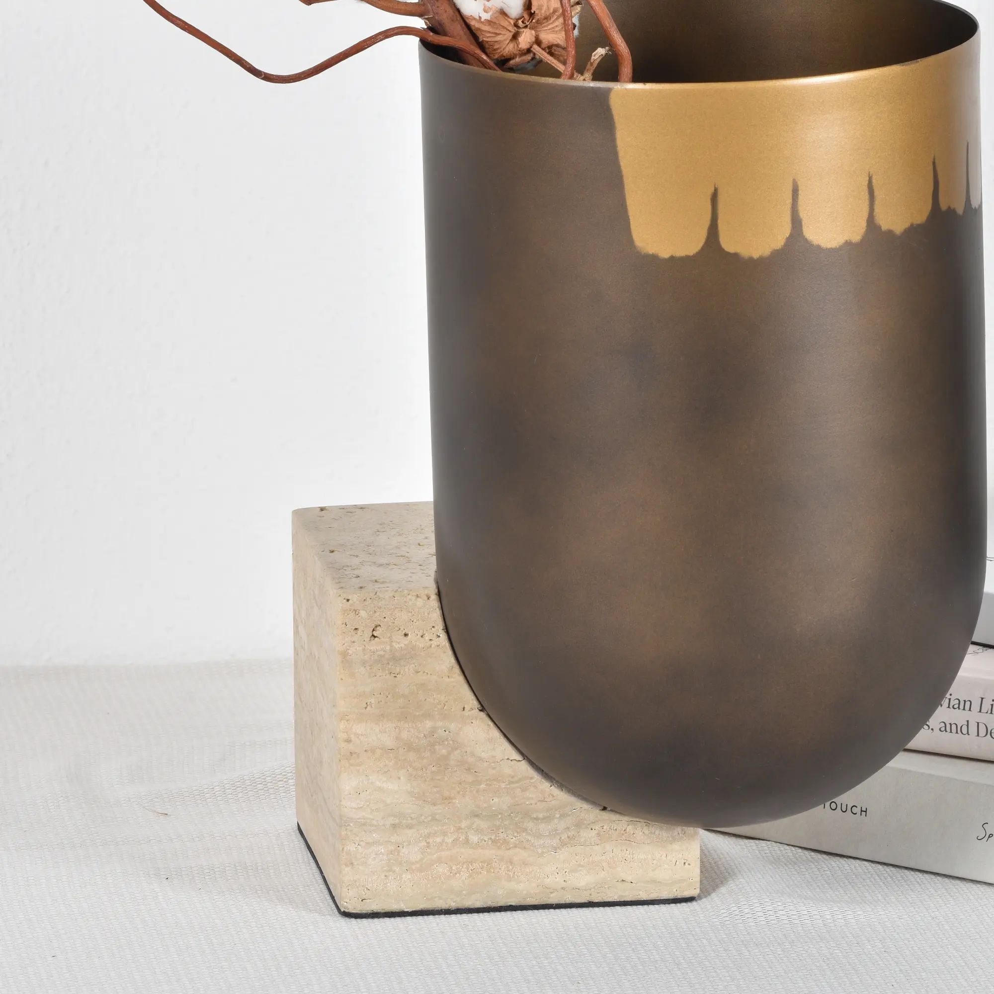 Vase - mit Travertinsockel - Bronze Standvase Design Tischdeko Vase Romano Default Title