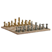 Schachspiel - Erlesenes Brettspiel – Schach-Set auf Steinplatte mit Metallfiguren in Gold & Silber Aurea Argentum Classique