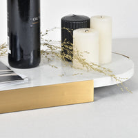 Marmortablett - oval mit Goldkante - Luxus Serviertablett Dekorationsplatte Plateau Élégance