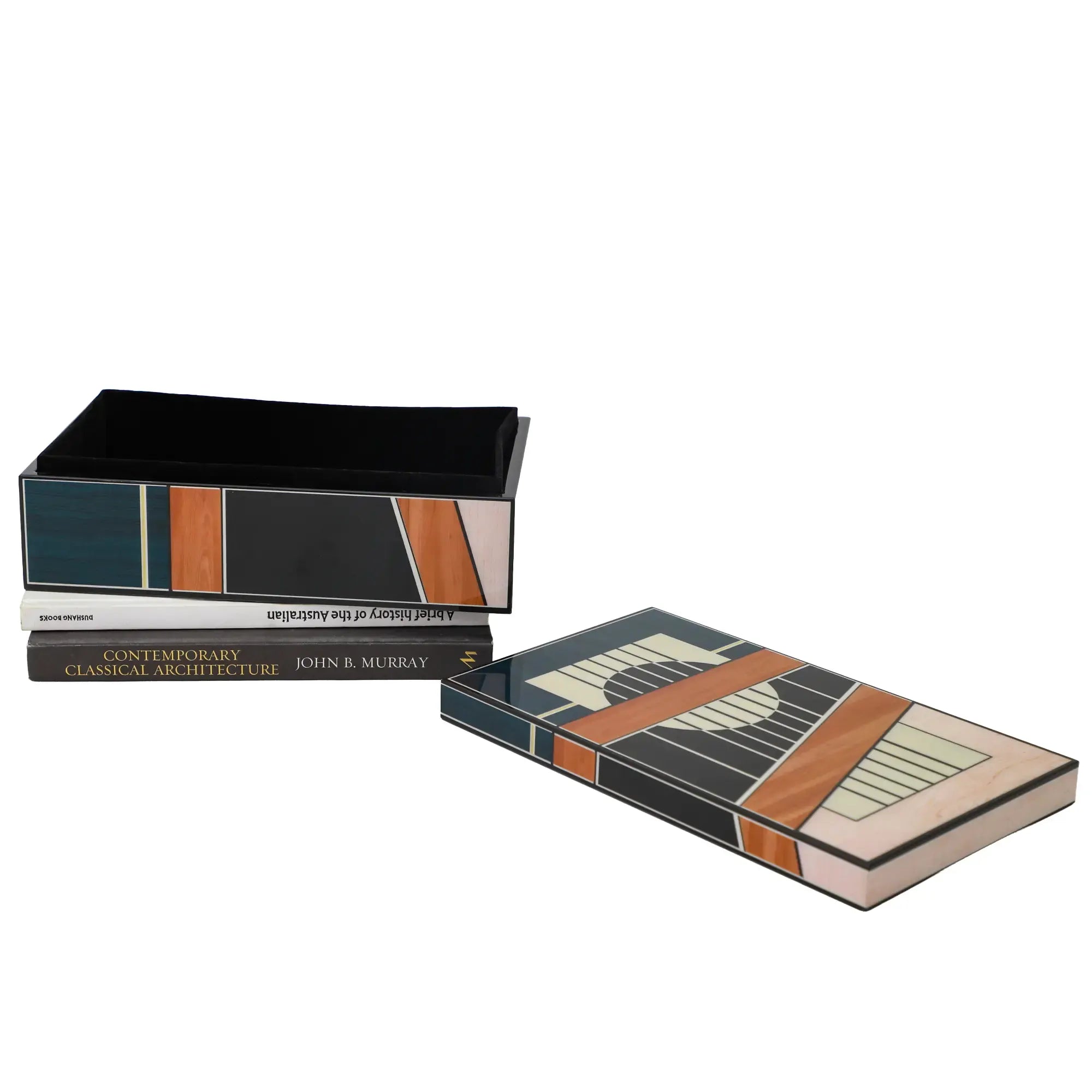 Schmuckbox - Schatulle geometrische Intarsien – Holz & Hochglanz-Lack Aufbewahrungsobjekt Art-Déco – Aurelia Nan