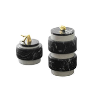 Schmuckkästchen - mit Deckel rund - Design Marmordose Dekorative Schmuckaufbewahrung Piernas Noir