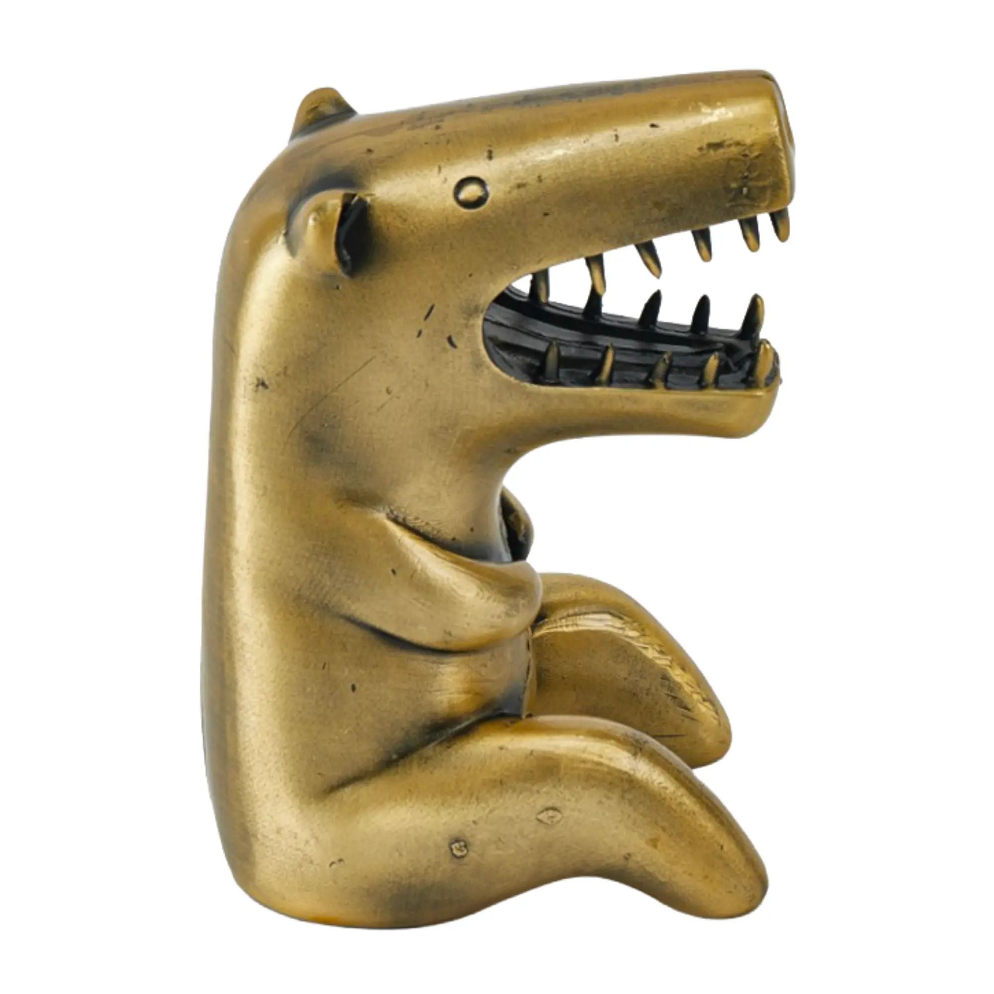 Cartoonfigur - Dino T-Rex Skulptur – Metallguss Dekofigur Silber – Abstrakte Dinosaurier Sammler-Deko Bestia Nan
