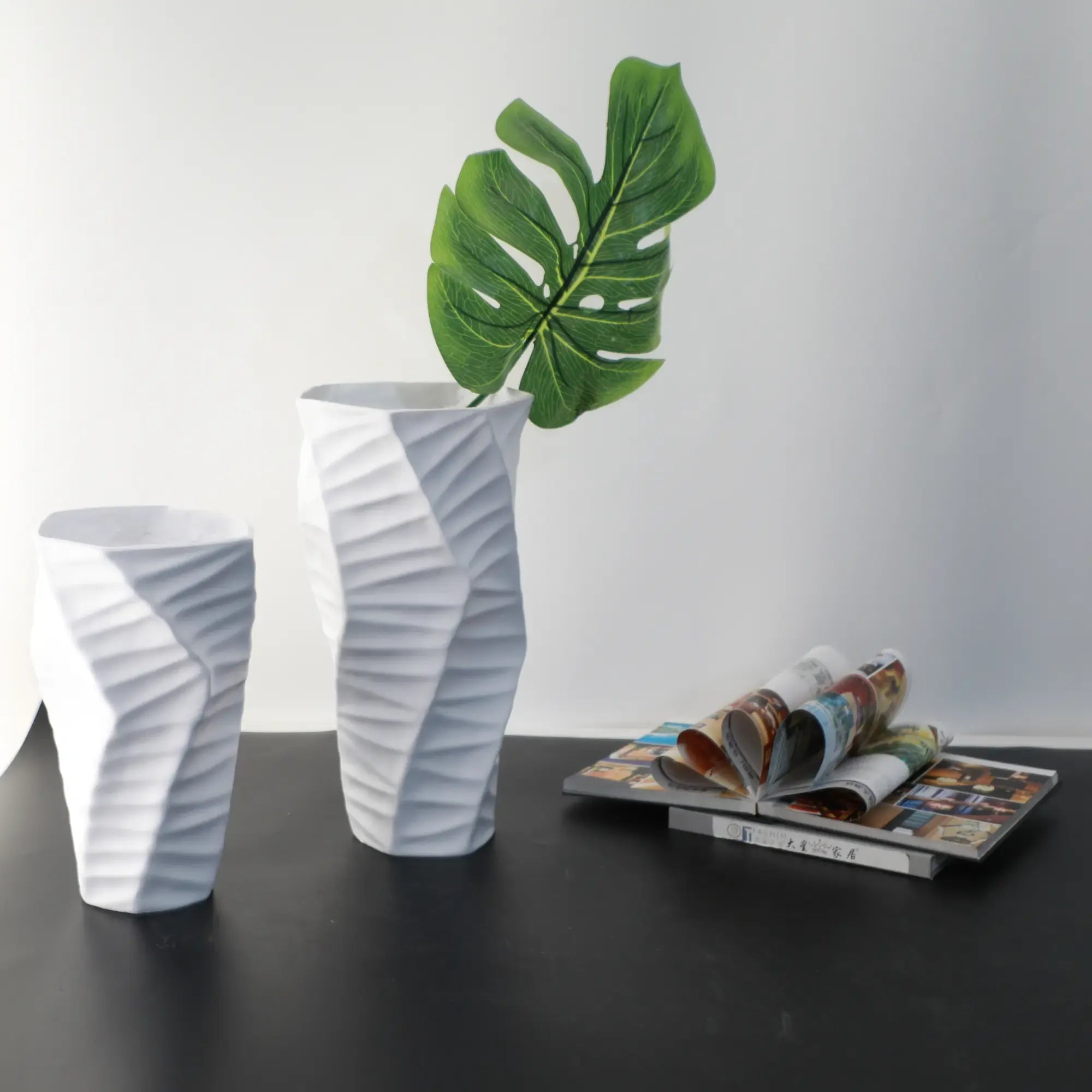 Tischvase - Keramikoptik - Große Standvase Struktur Wellenvase Vasi Duo