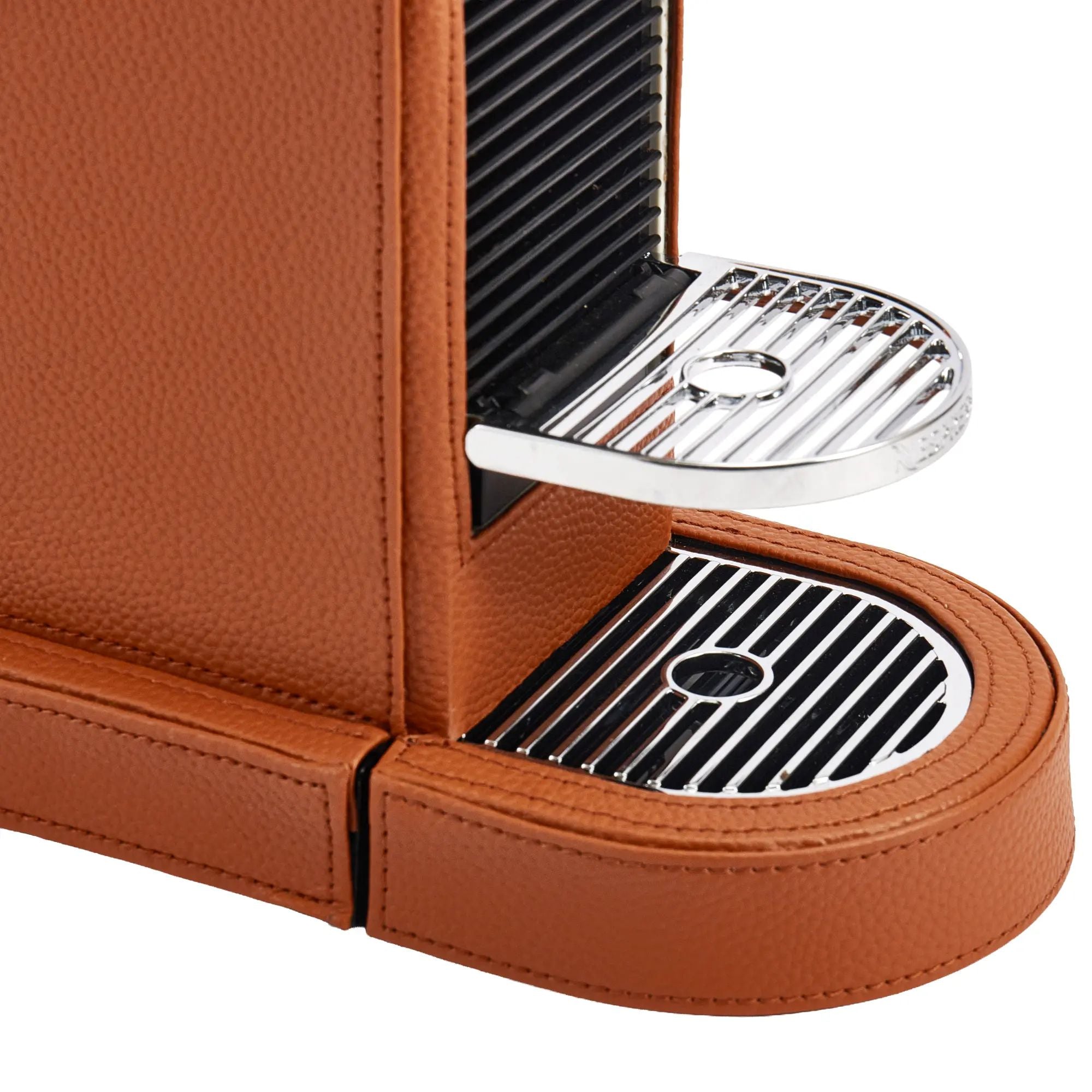 Kaffemaschine-Nespresso-CitiZ - Kapsel-Espressomaschine aus Leder – Cognac-Leder mit Längssteppung – OriginalLine 1,0 L – Classique Nan