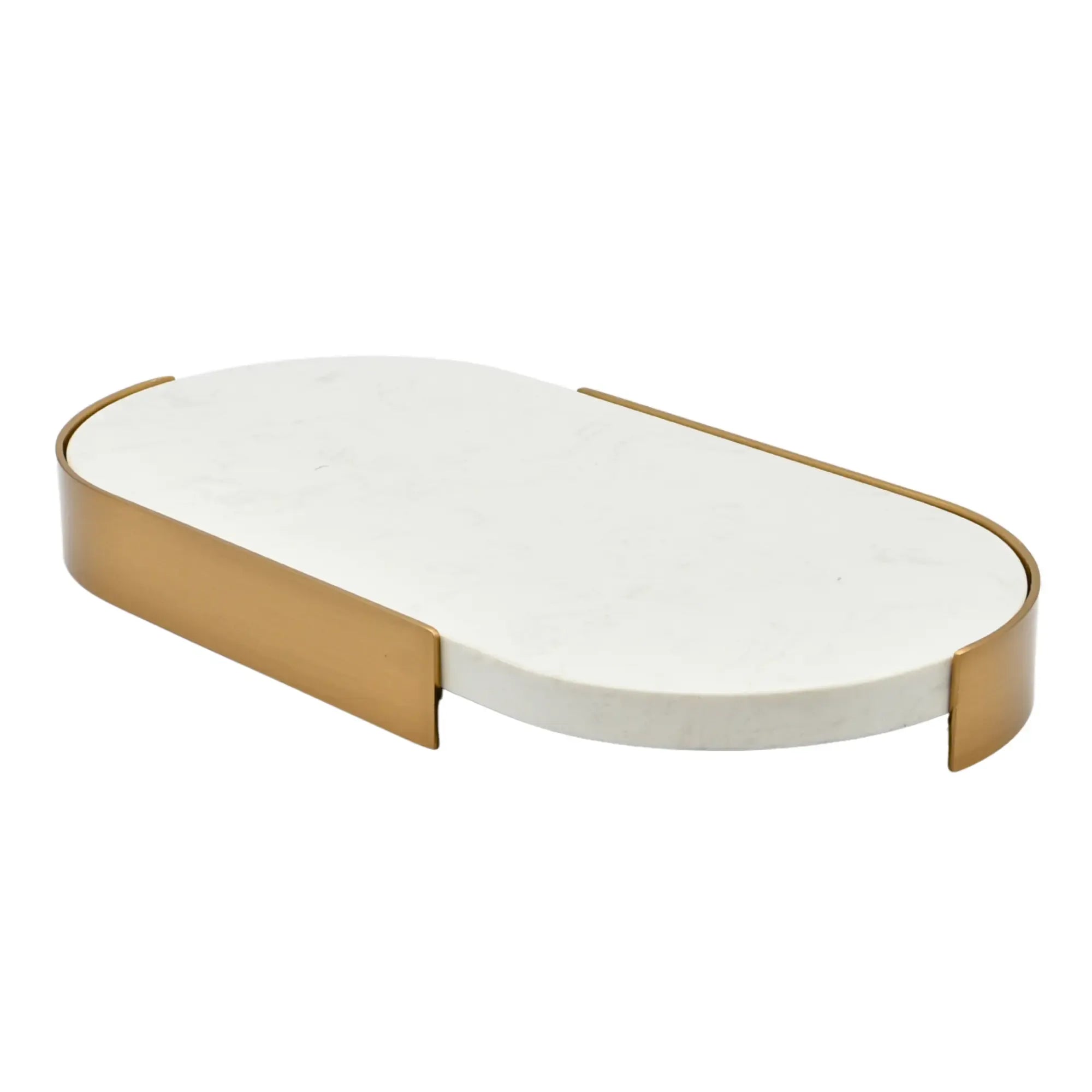 Marmortablett - oval mit Goldkante - Luxus Serviertablett Dekorationsplatte Plateau Élégance Klein