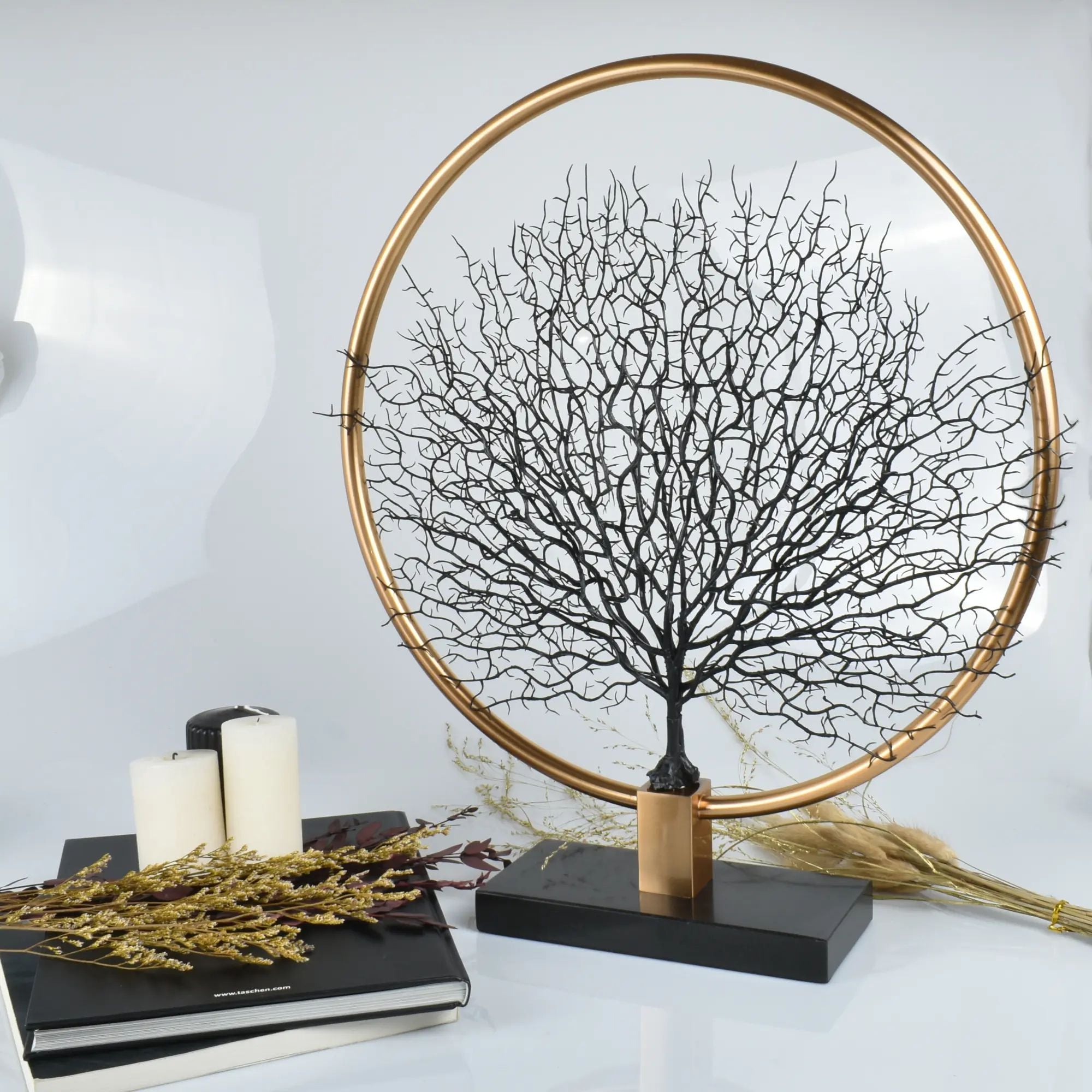 Dekoobjekt - Rund auf Marmorfuß - Edle Deko- Baumskulptur Goldring Zauberbaum Default Title